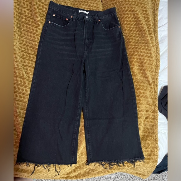 Dark denim jeans with ribcage waist and wide leg - Picture 1 of 4